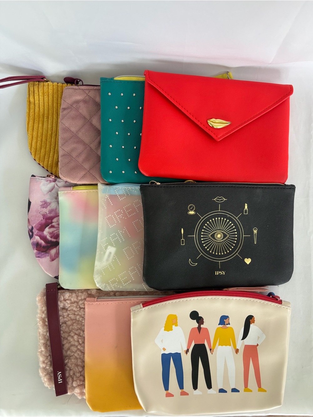 Lot of 11 IPSY Glam Makeup Bags Cosmetic Travel Pouches Assorted Bags Only